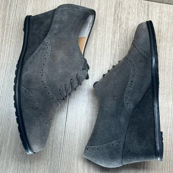 Ellen Tracy Booties Womens Sz 9.5M Active Tobin Wingtip Wedge Lace Up Suede Gray - Picture 7 of 12